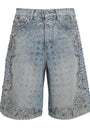Crystal-Trim Bandana Denim Shorts