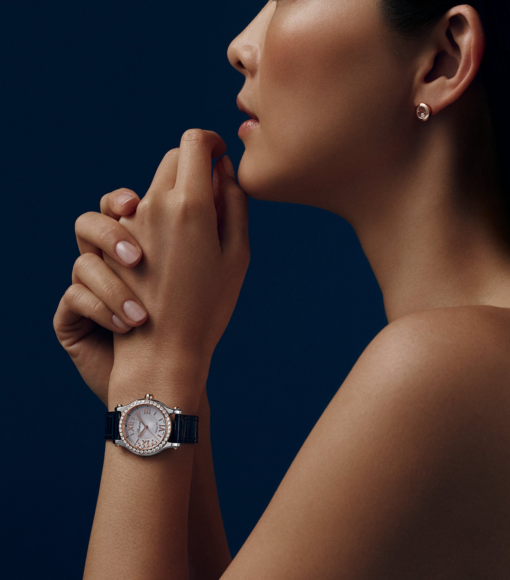 Rose Gold, Steel and Diamond Happy Sport Watch 30mm