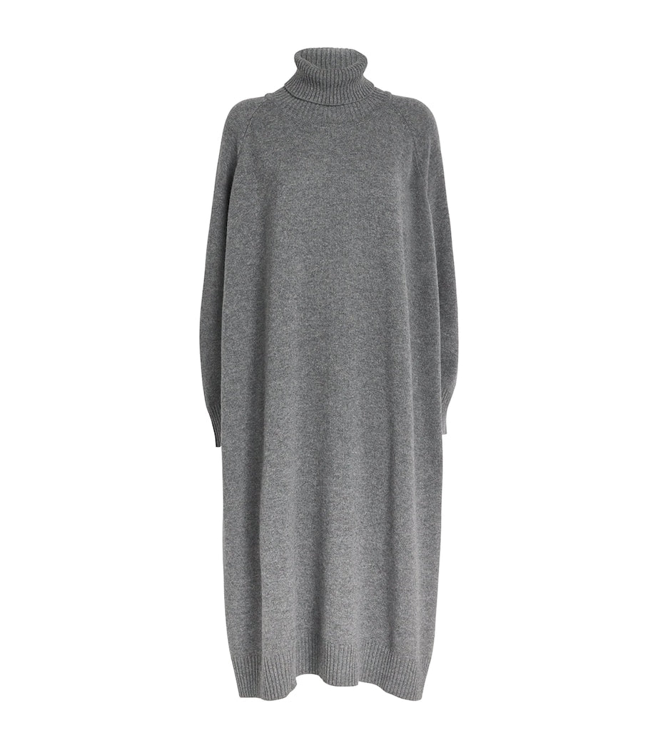 Grey Cashmere Wide Rollneck Sweater Dress