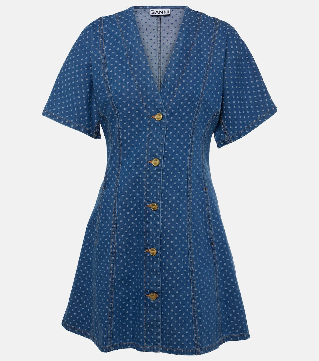 Ganni - Polka-dot denim minidress