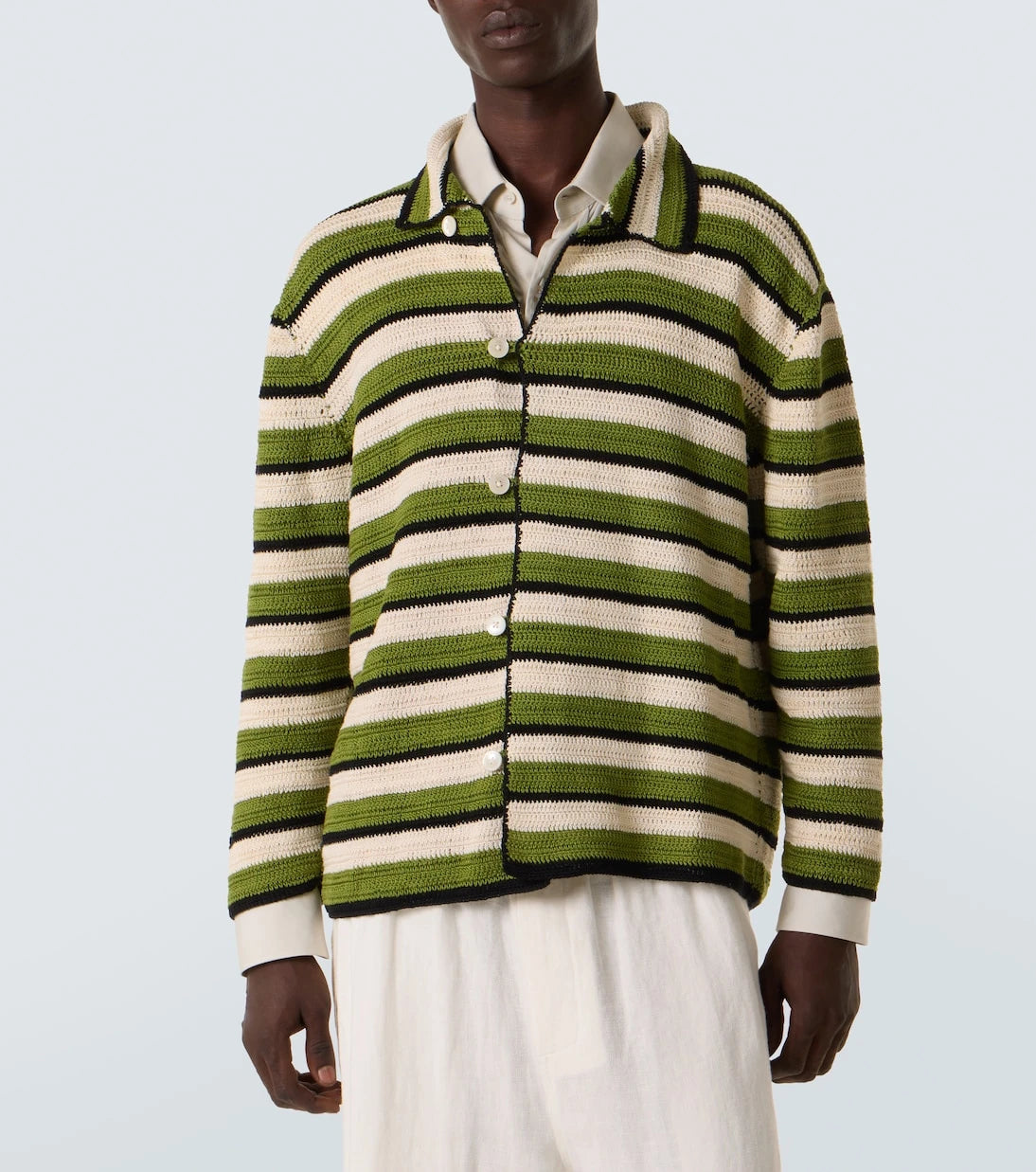 Bode - Weedy striped crochet cotton shirt