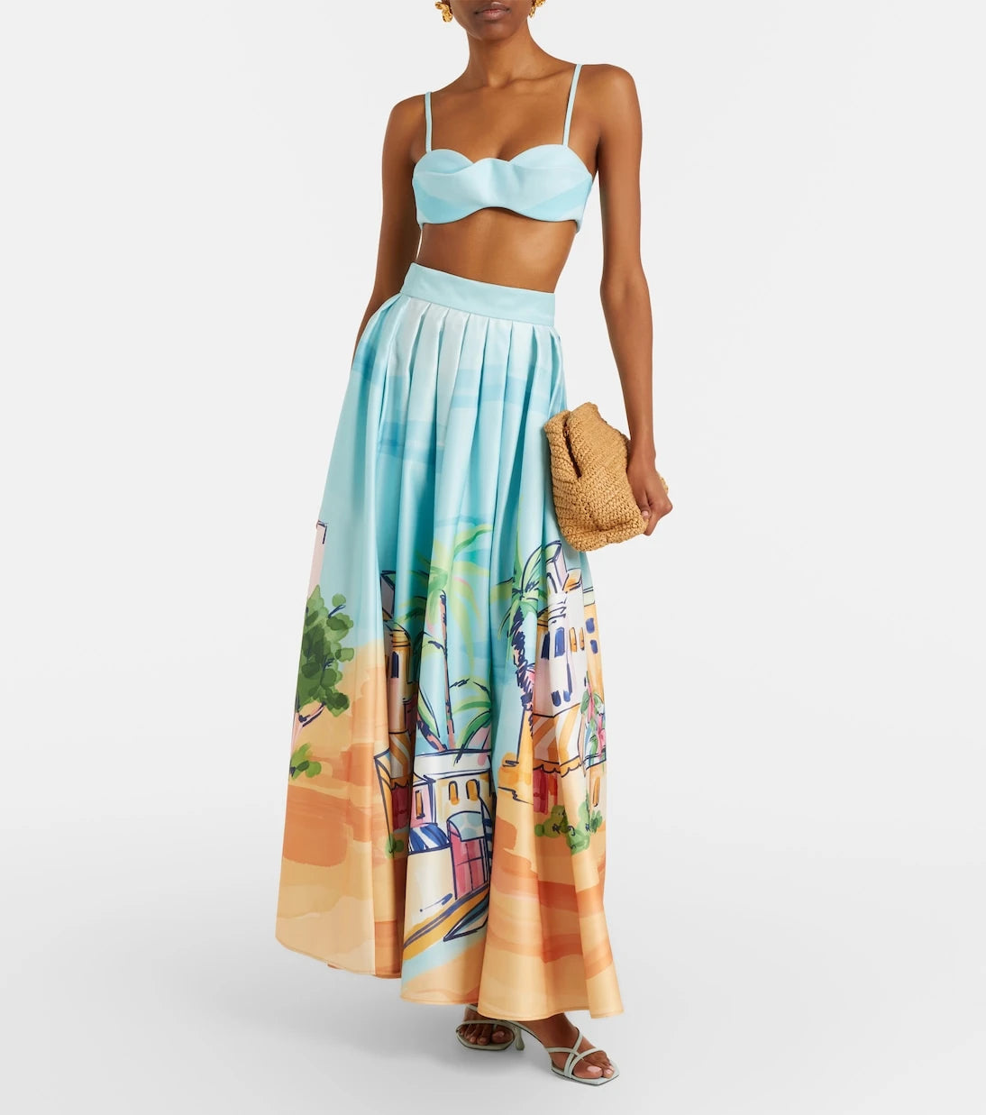 Leo Lin - Printed satin maxi skirt