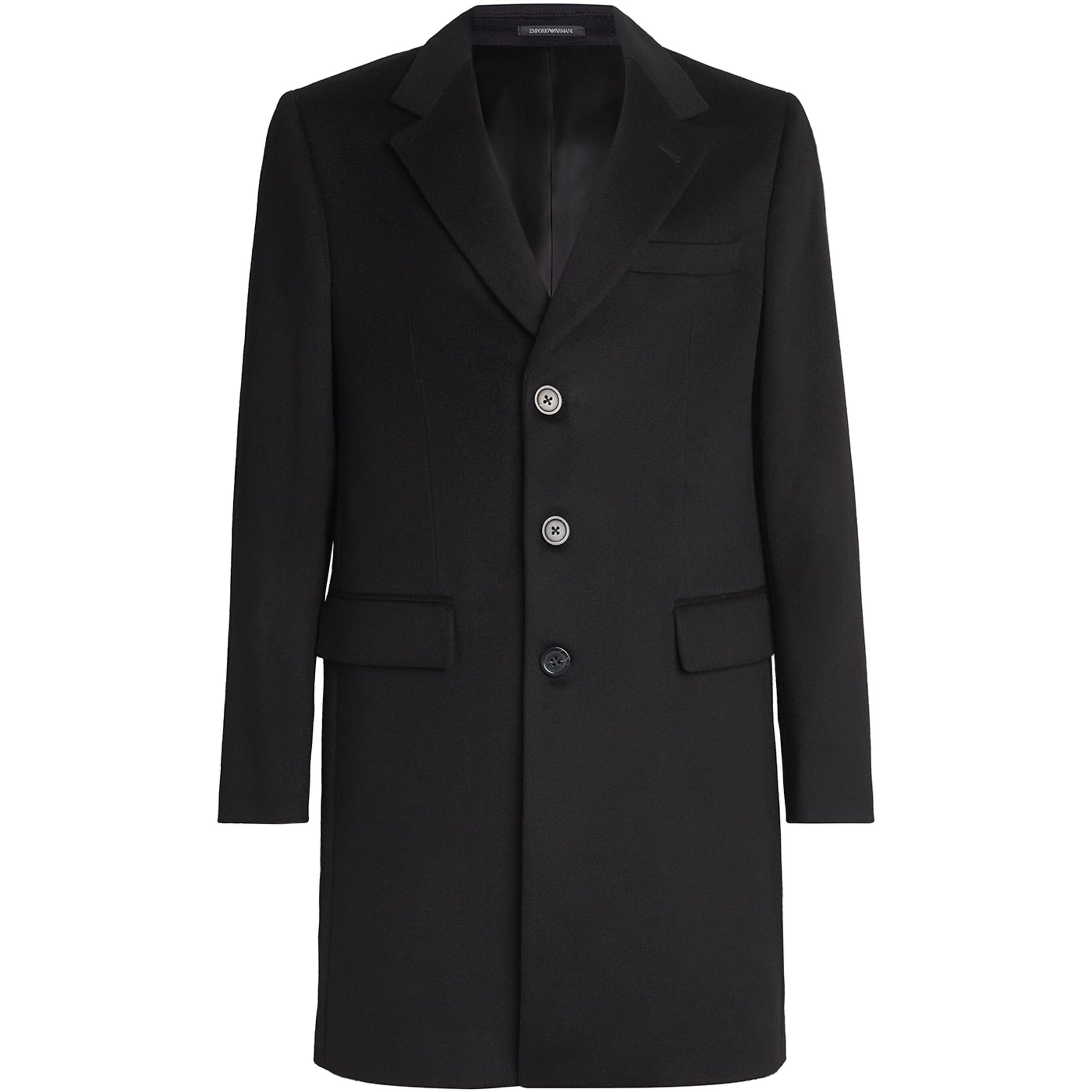 Emporio Armani Black Beaver Cashmere Overcoat