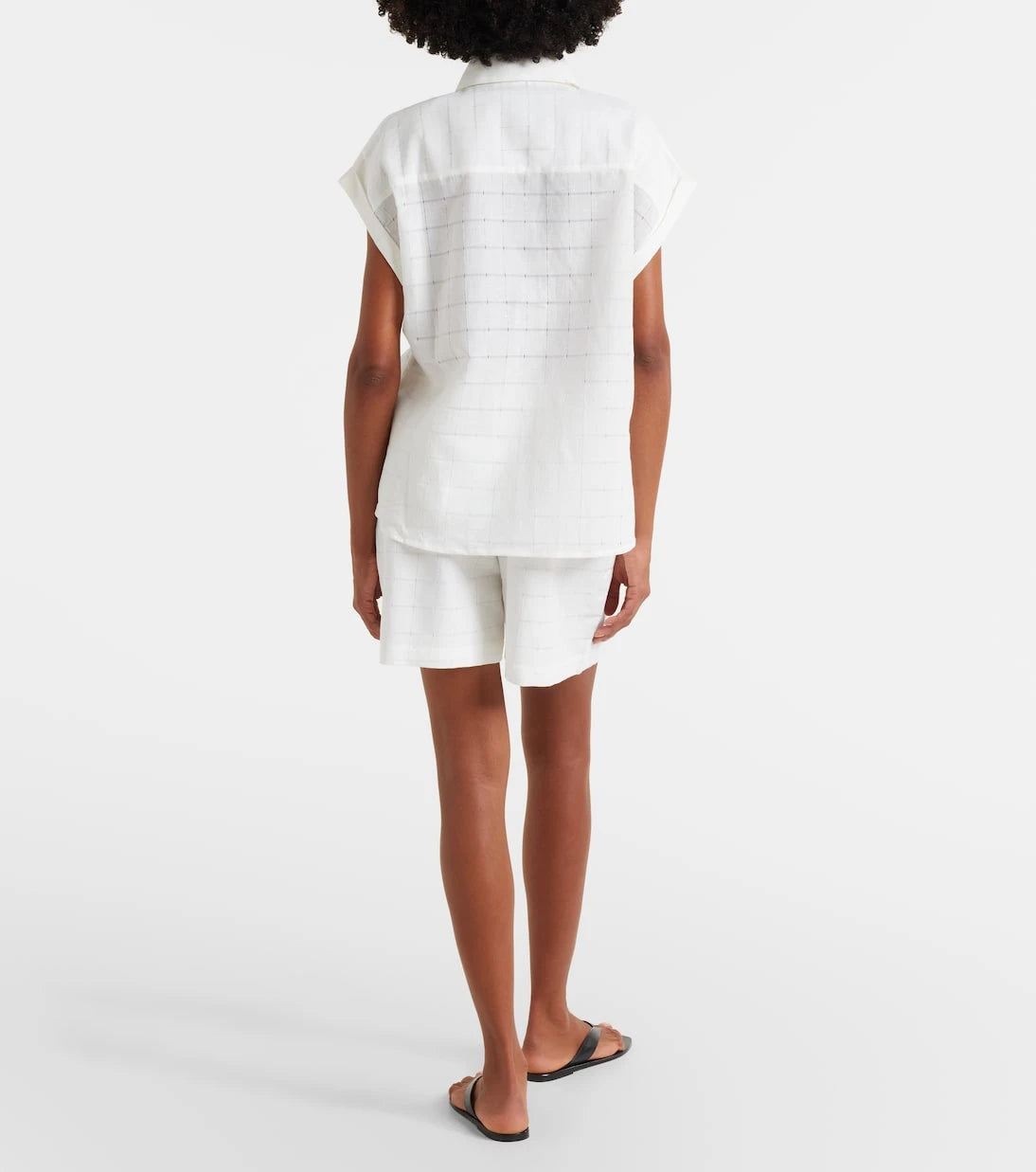 Asceno - Boston checked linen and cotton shorts