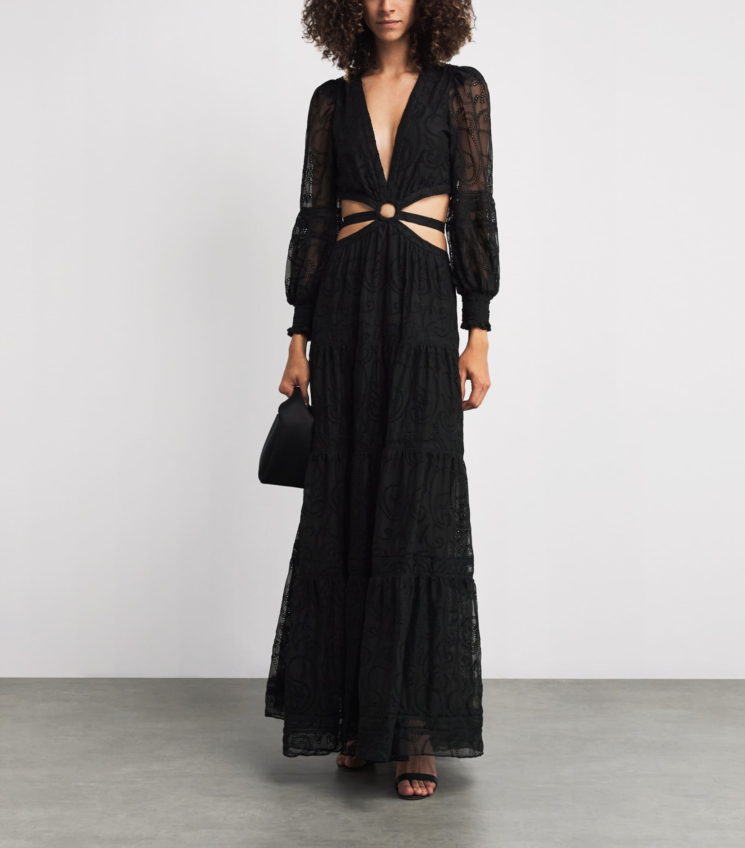 Alice+Olivia Black Patricia Tiered Maxi Dress
