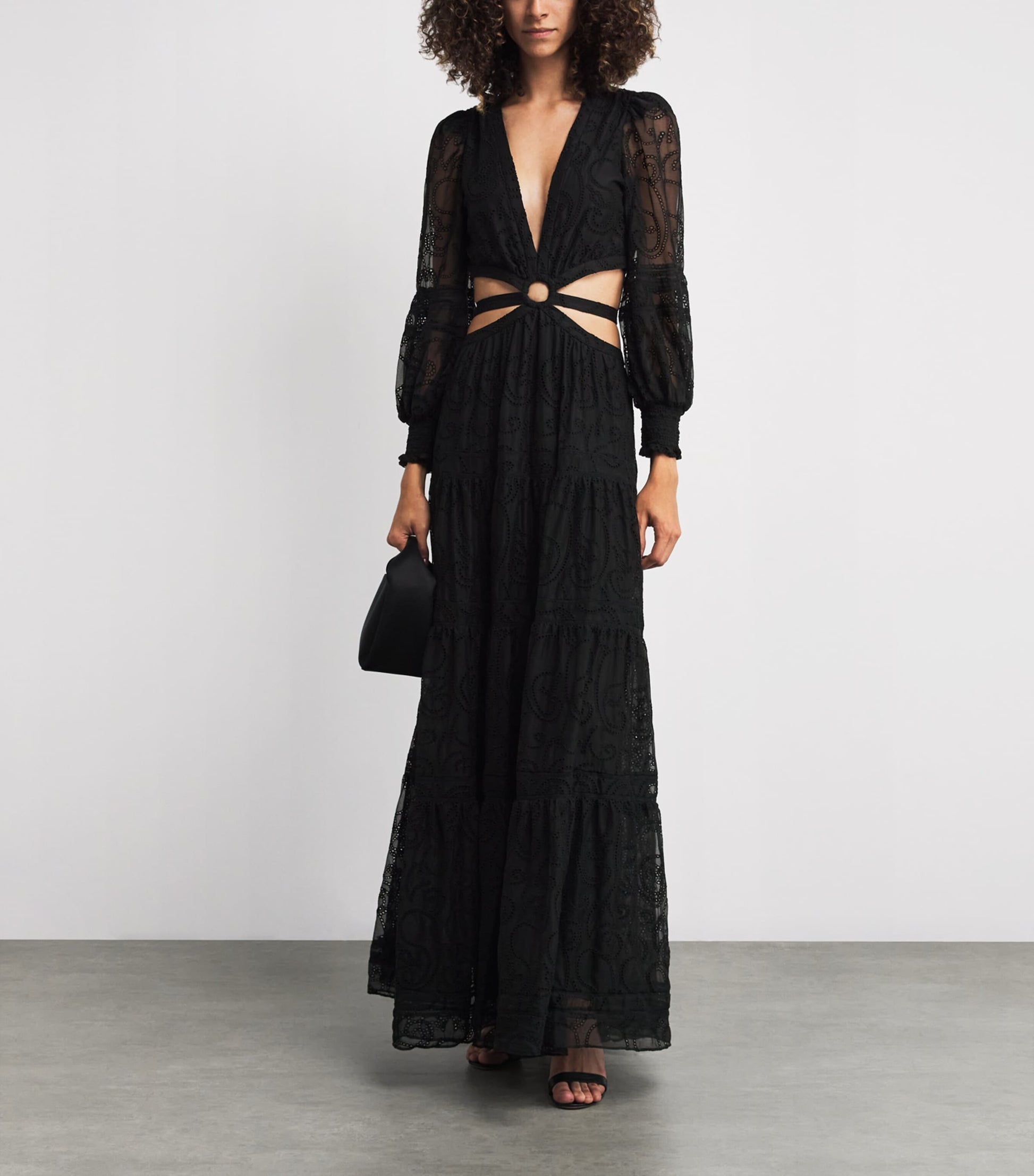 Alice+Olivia Black Patricia Tiered Maxi Dress