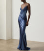 Blue Satin Maxi Dress