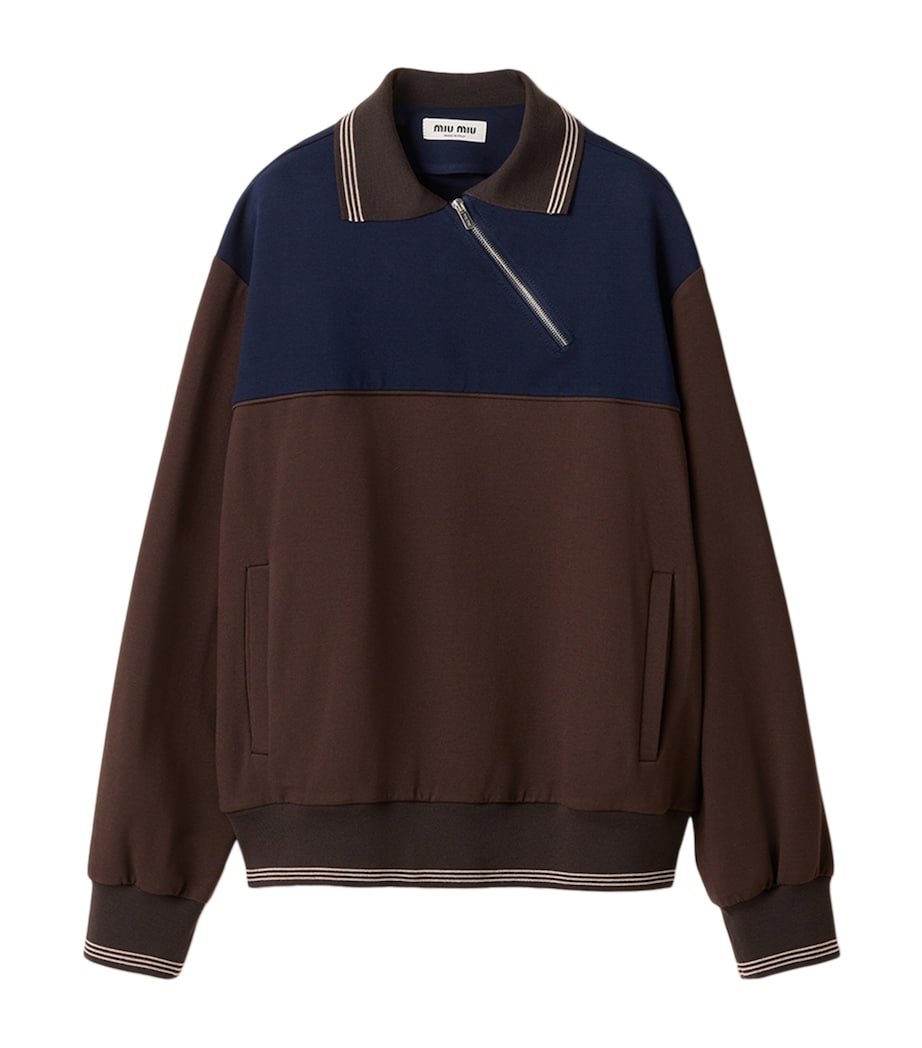 Miu Miu Brown Asymmetric-Zip Polo Sweatshirt