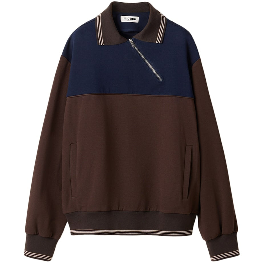 Miu Miu Brown Asymmetric-Zip Polo Sweatshirt
