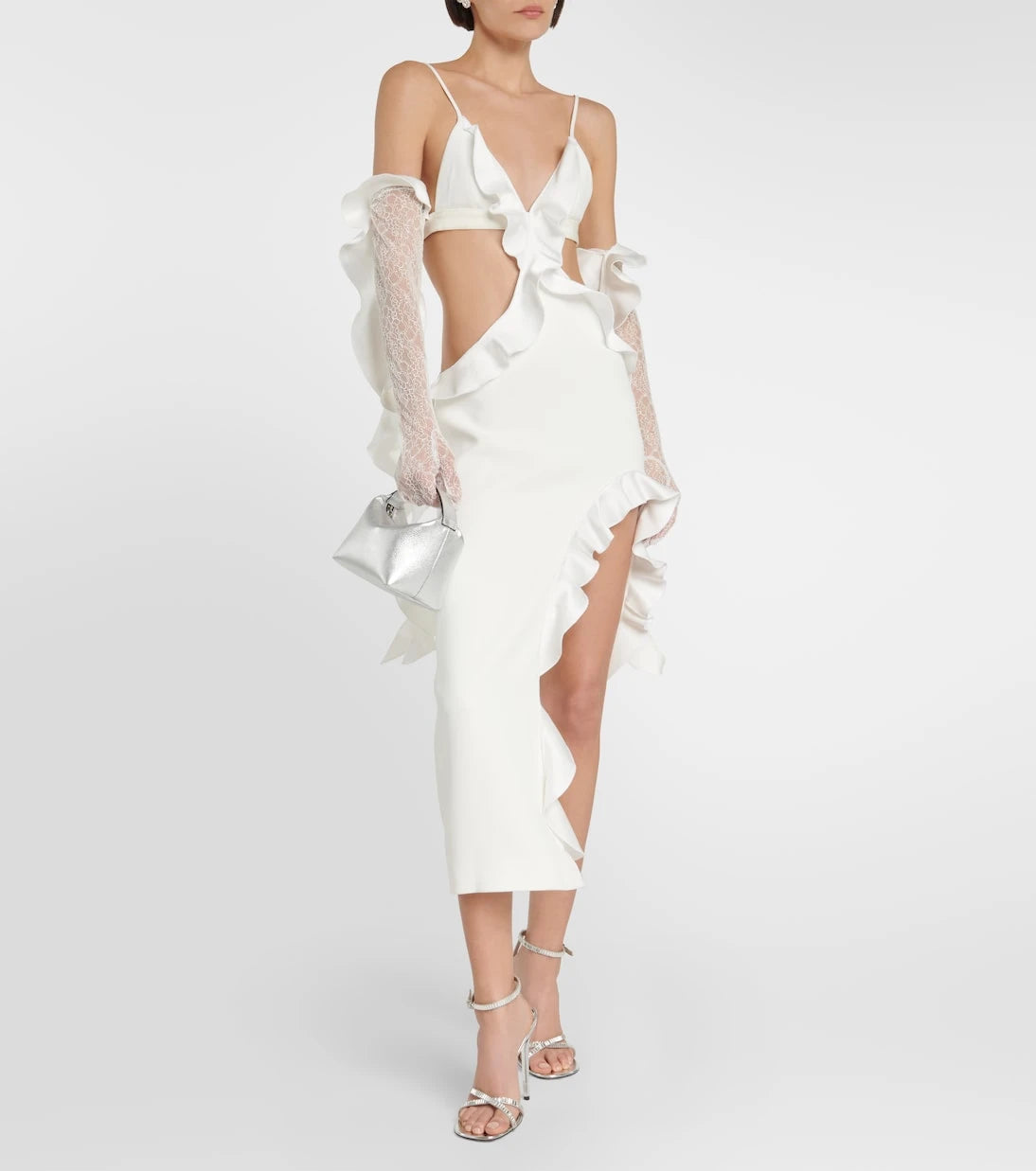 David Koma - Ruffle-trimmed asymmetrical cutout midi dress