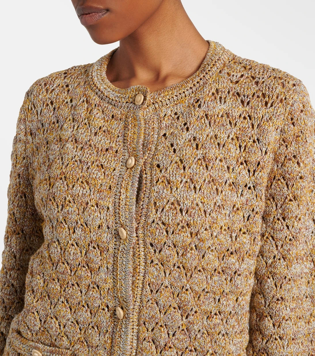 Valentino - Open-knit linen-blend lamé cardigan