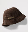 Brown Raffia Logo Bucket Hat