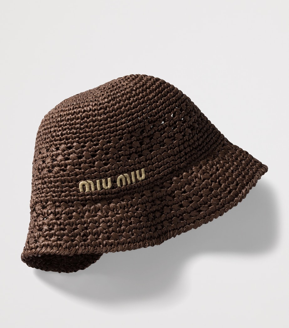 Brown Raffia Logo Bucket Hat
