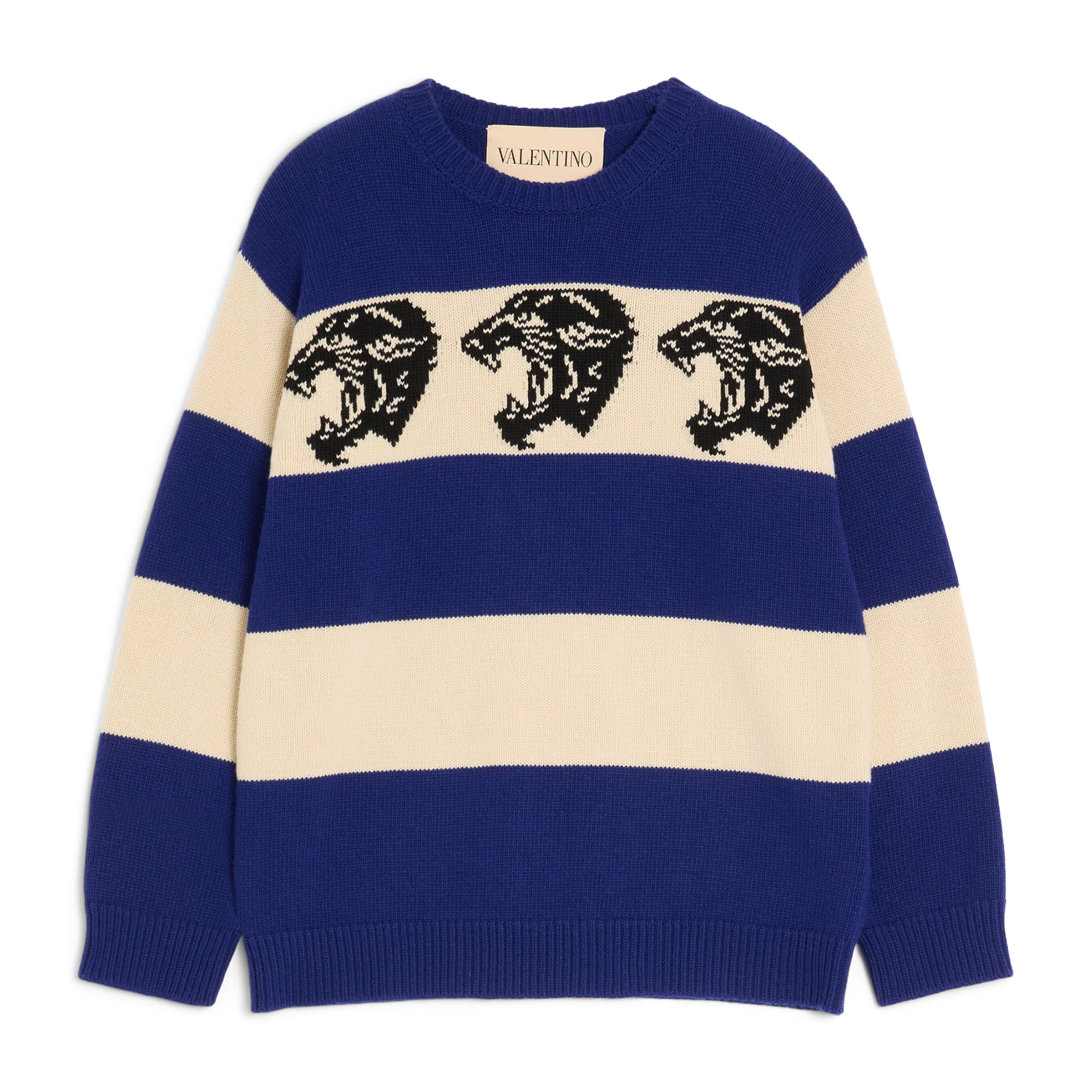Valentino Garavani Blue Virgin Wool Panther Sweater