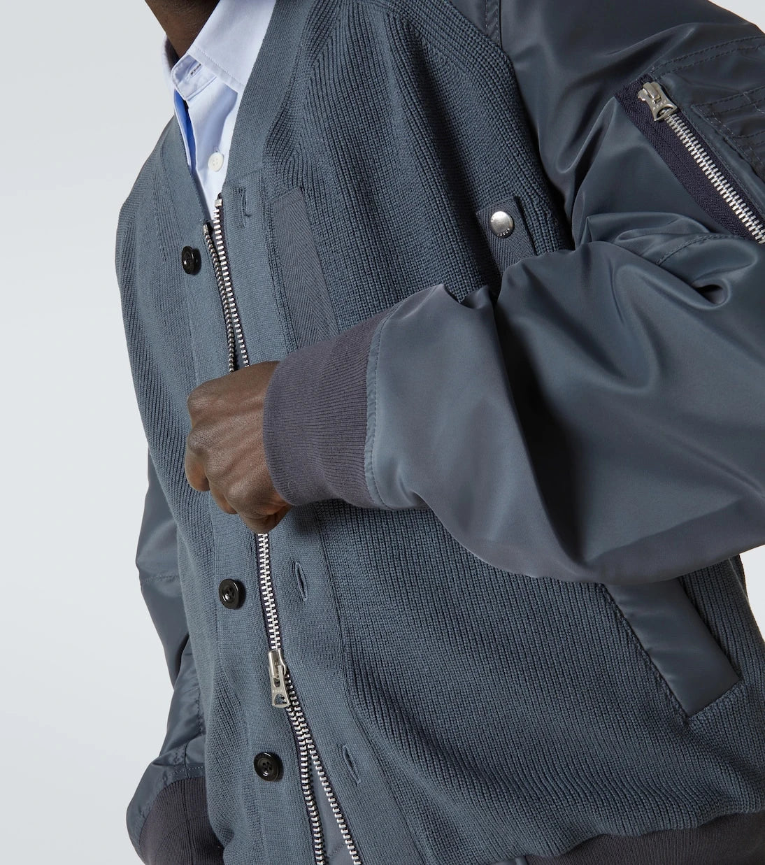 Sacai - Paneled knitted twill blouson