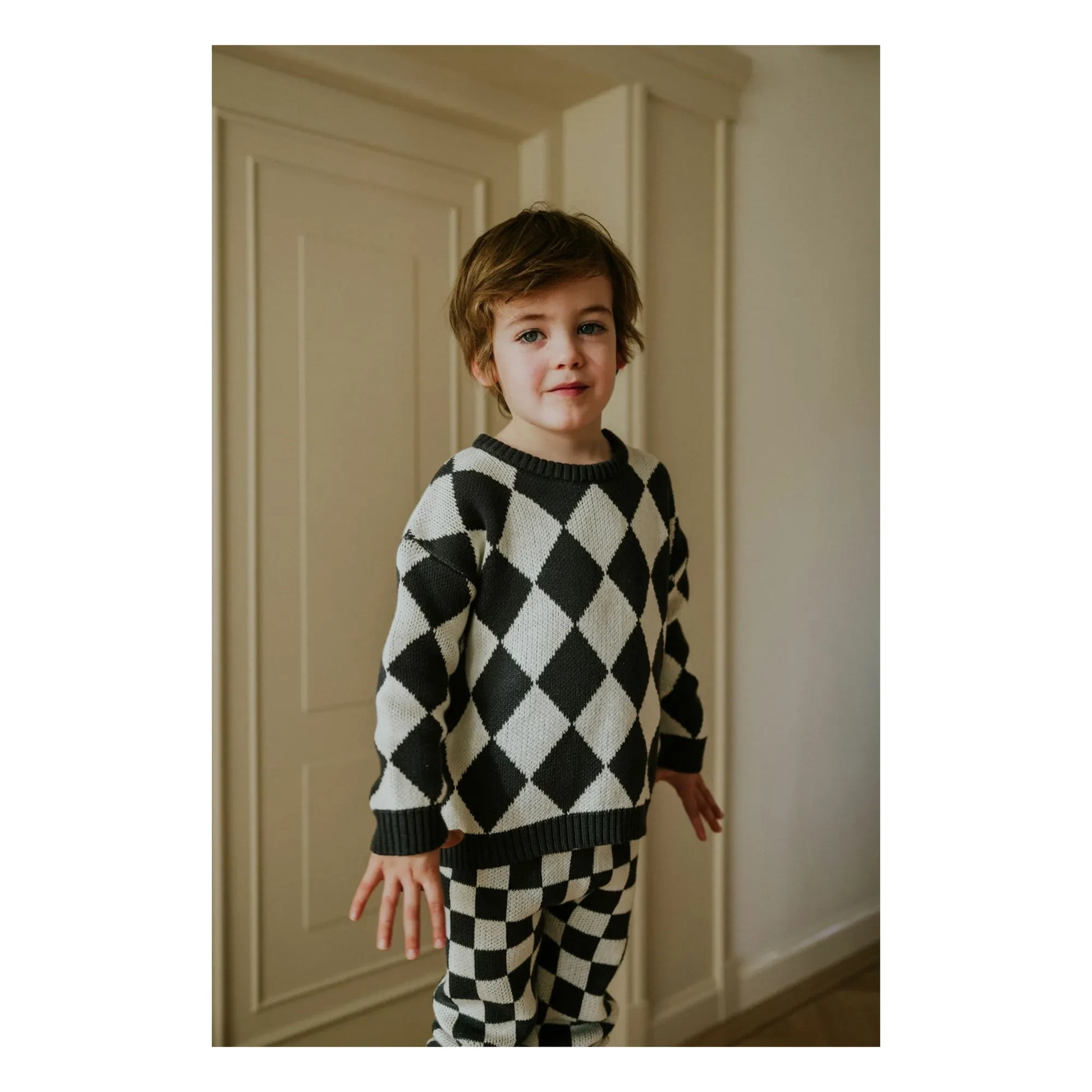 Yuki - Organic Cotton Check Sweater | Grey