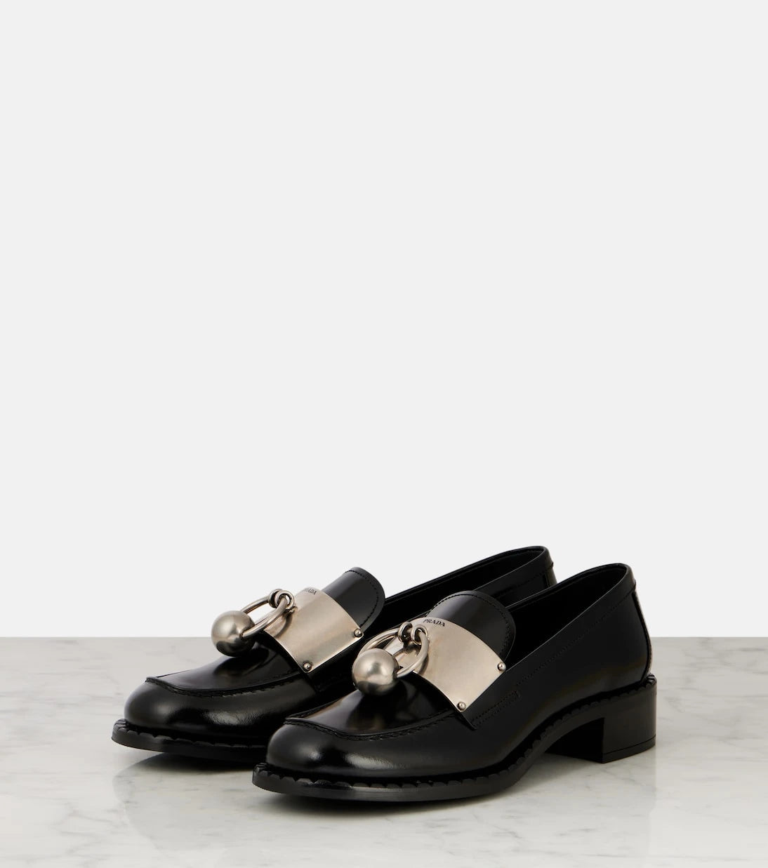 Prada - Embellished leather loafers