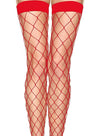 Red Diamond Net Stockings with Wide Bands