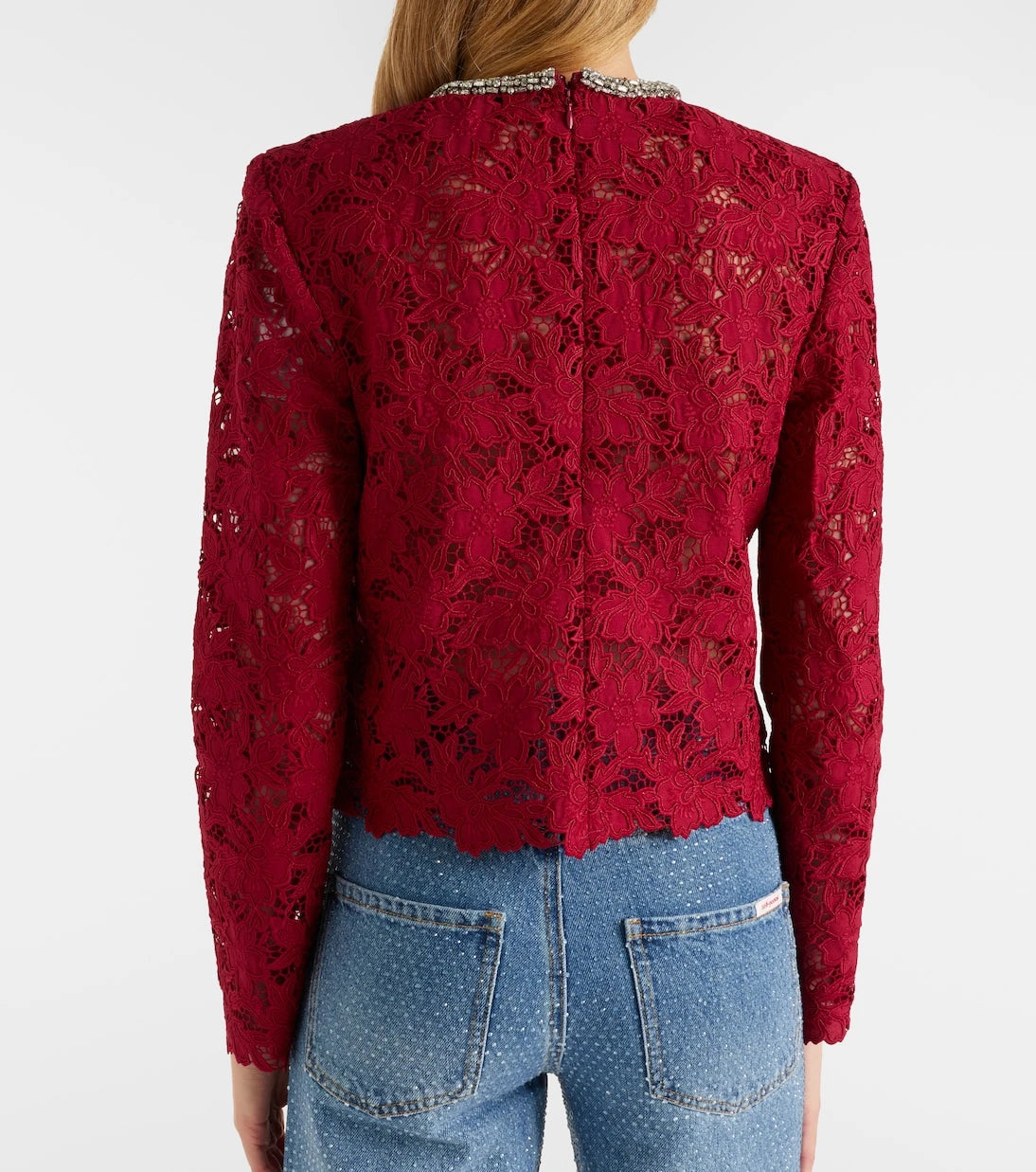 Self-Portrait - Embellished guipure lace top