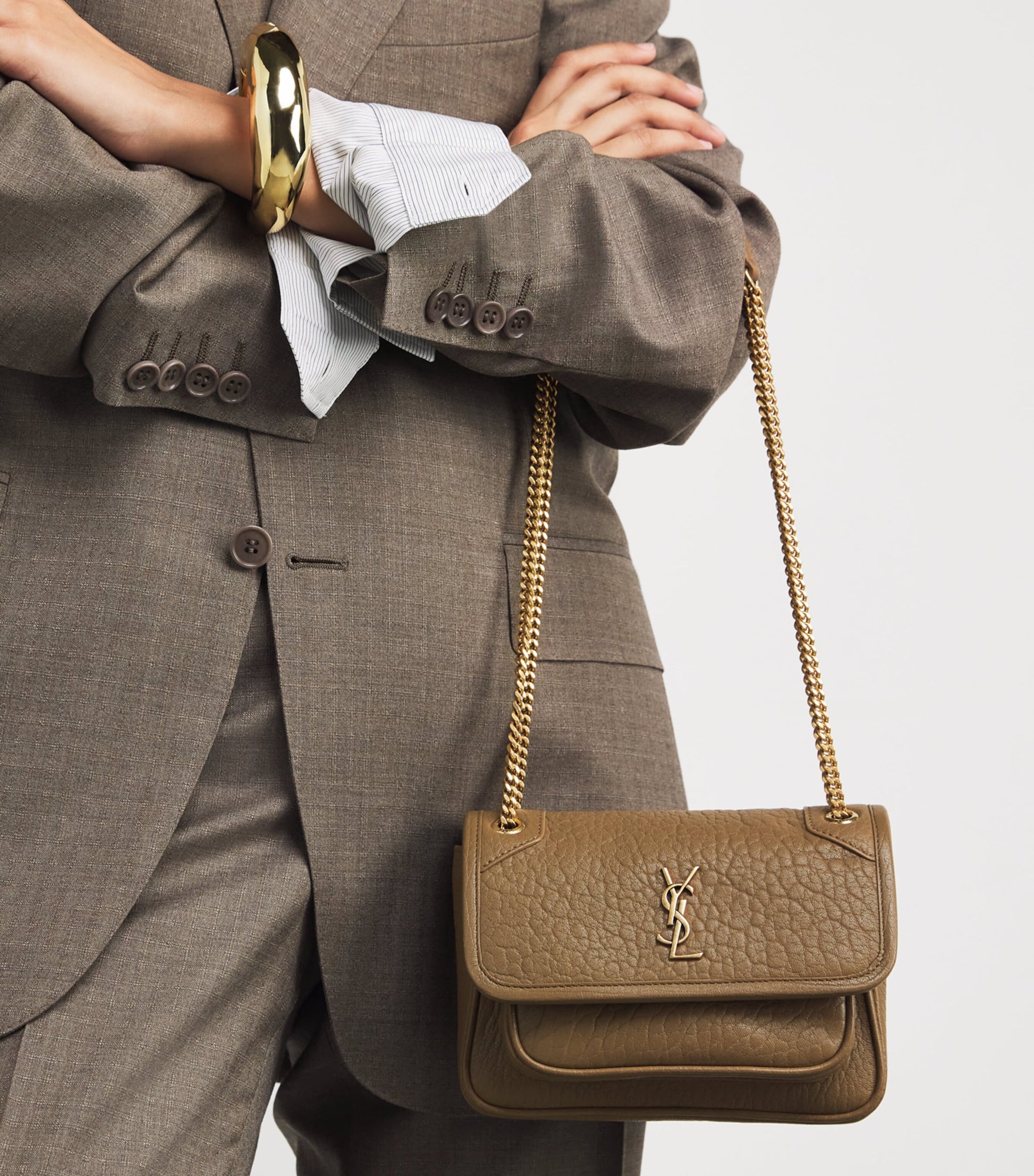 Saint Laurent Beige Mini Leather Niki Shoulder Bag