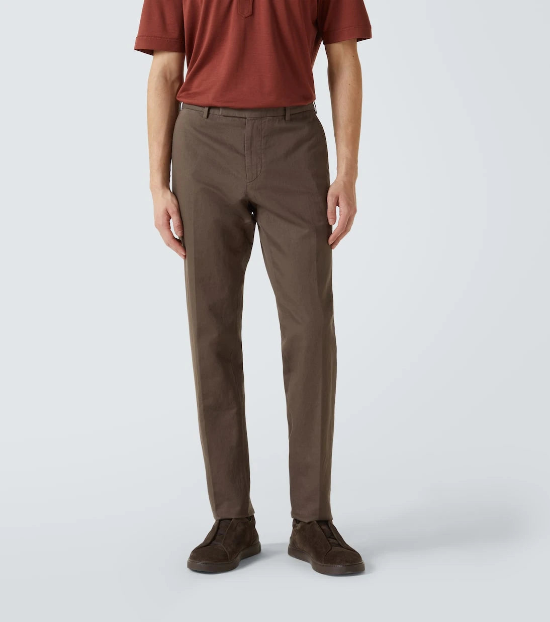 Zegna - بنطال تشينو من القطن والكتان