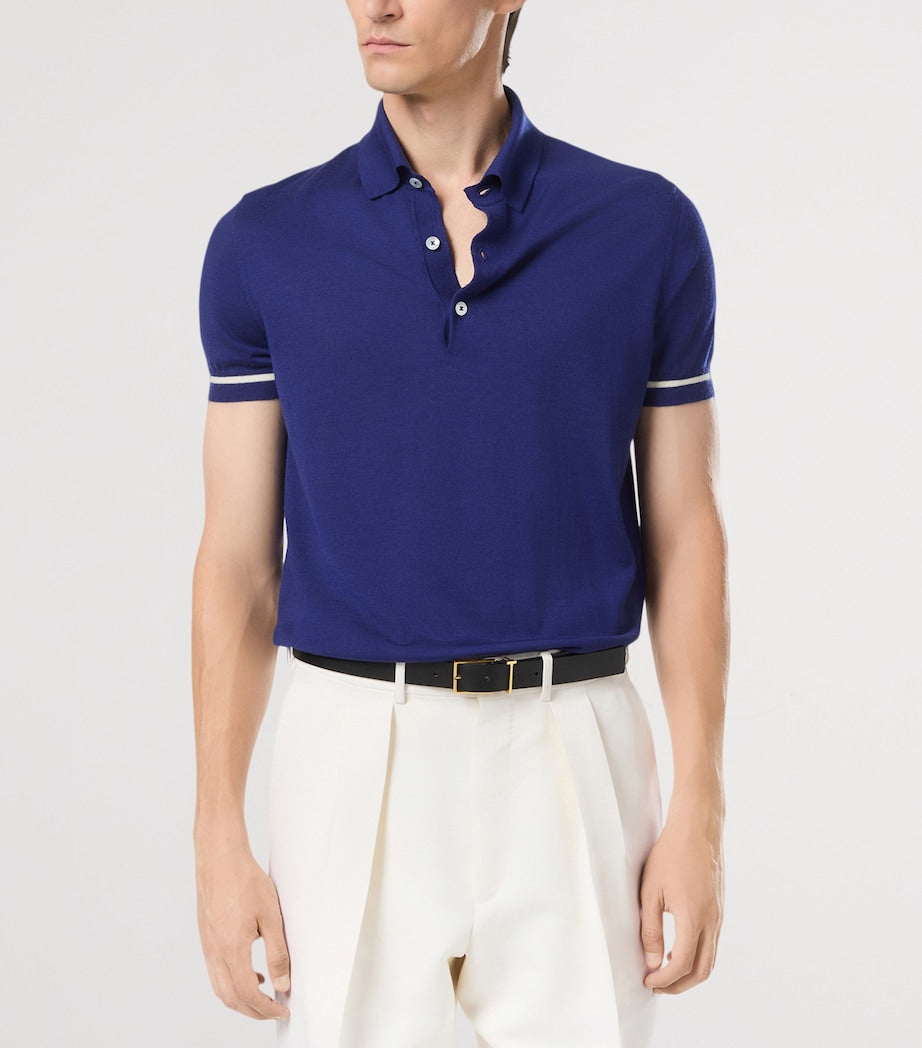Blue Cashmere-Silk Polo Shirt