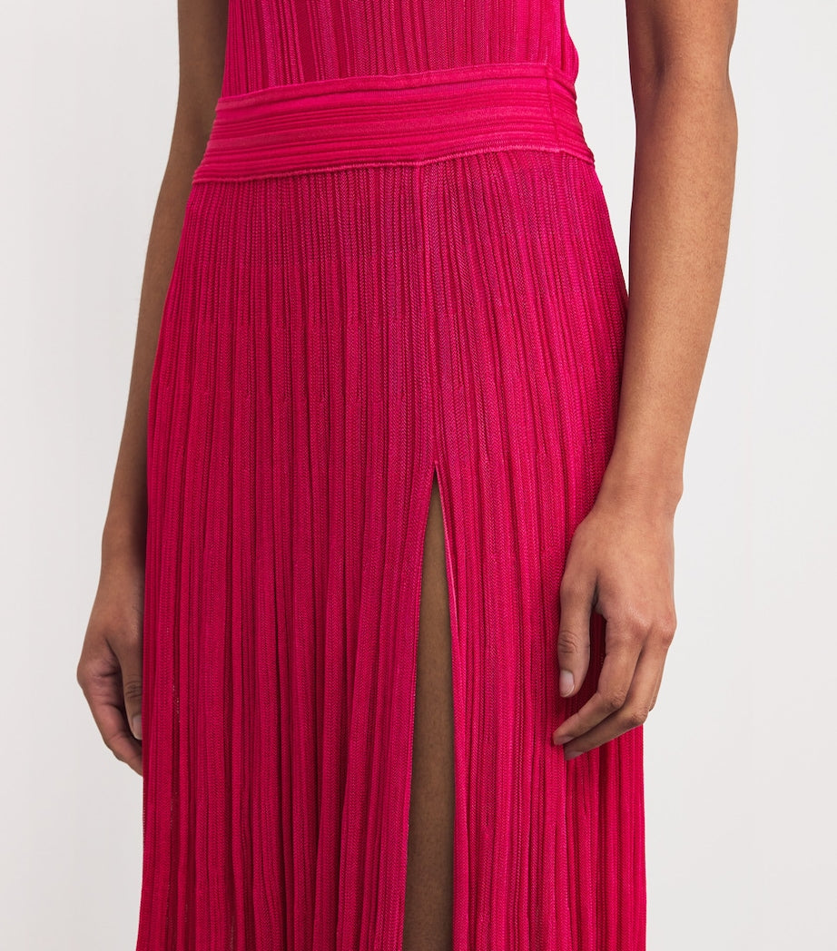 VALENTI Pink Knitted One-Shoulder Maxi Dress