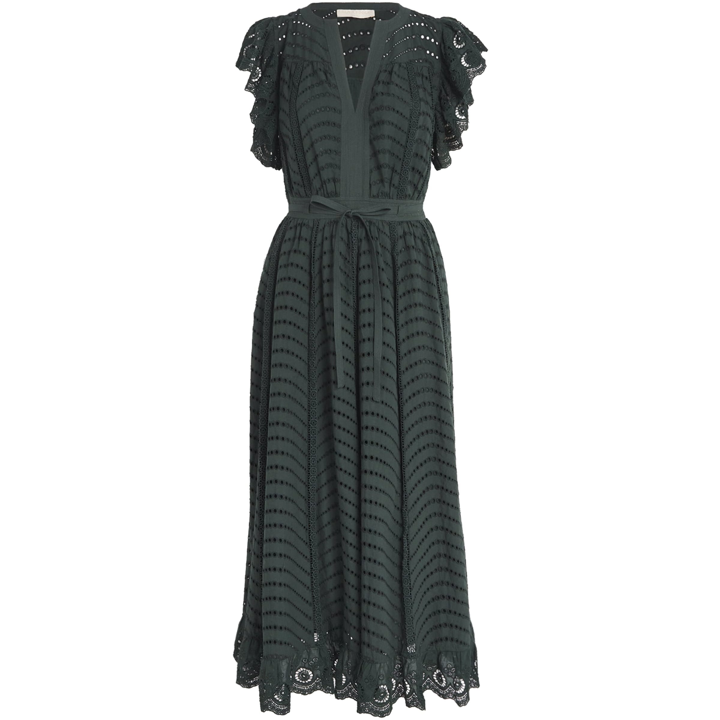 Ulla Johnson Black Cotton Embroidered Olga Midi Dress