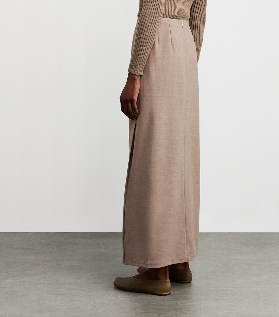 Beige Wool Column Maxi Skirt