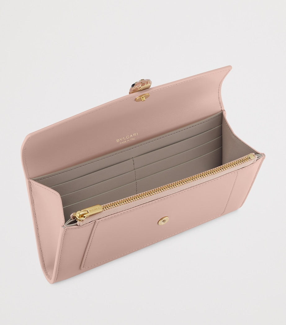 Pink Leather Serpenti Forever Long Wallet