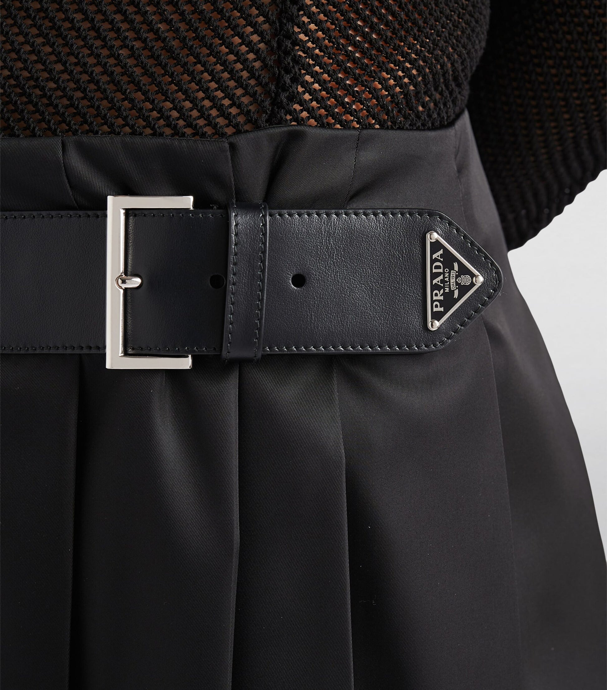 Prada Black Re-Nylon Pleated Midi Skirt