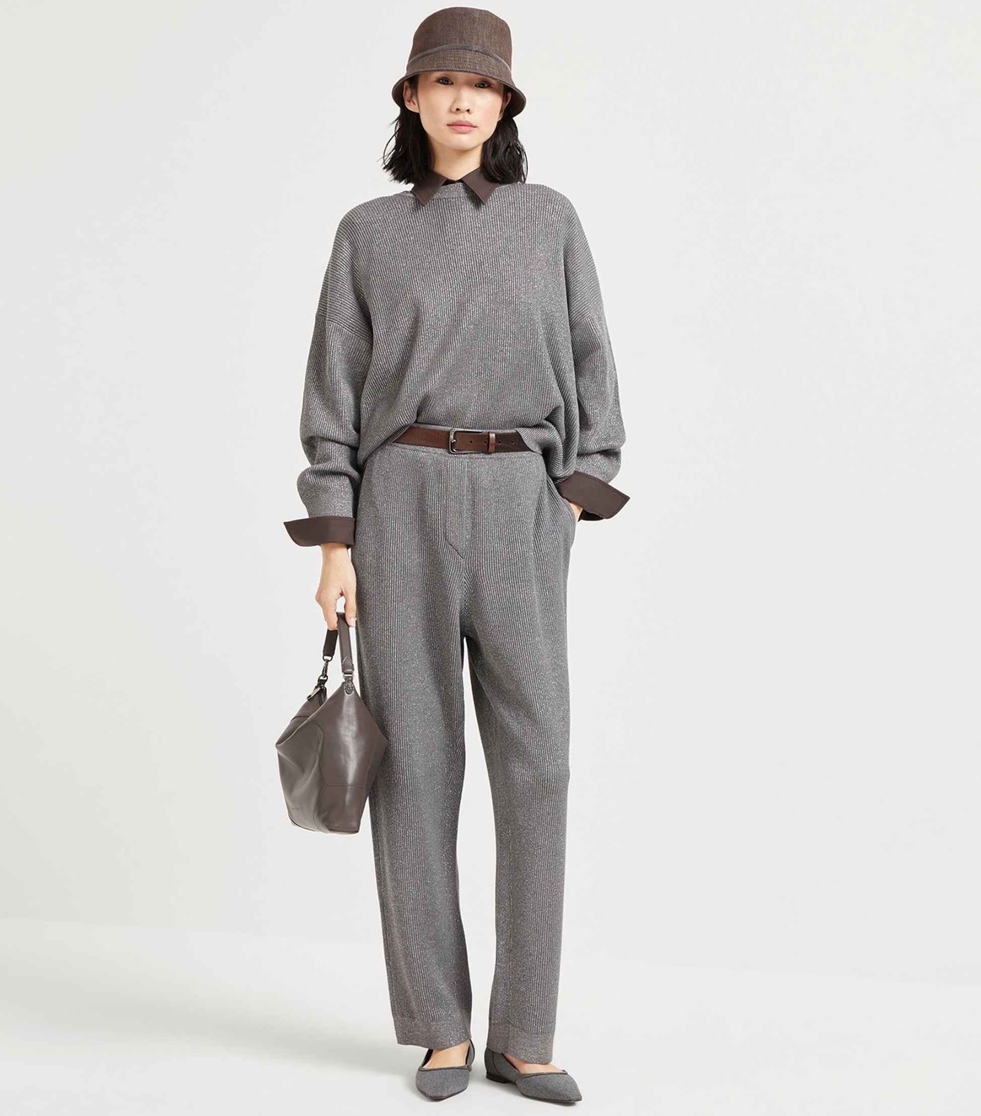 Brunello Cucinelli Grey Cotton-Blend Sparkling Vanisé Sweater
