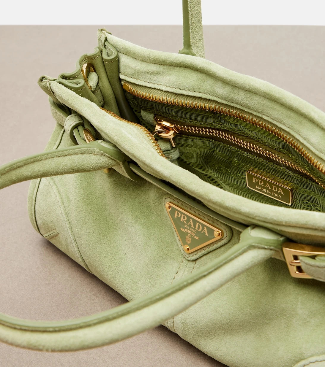 Prada - Prada Bonnie Mini suede top-handle bag