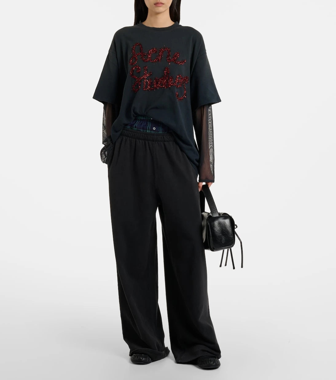 Acne Studios - تي شيرت بطبقات من جيرسيه القطن والشبك