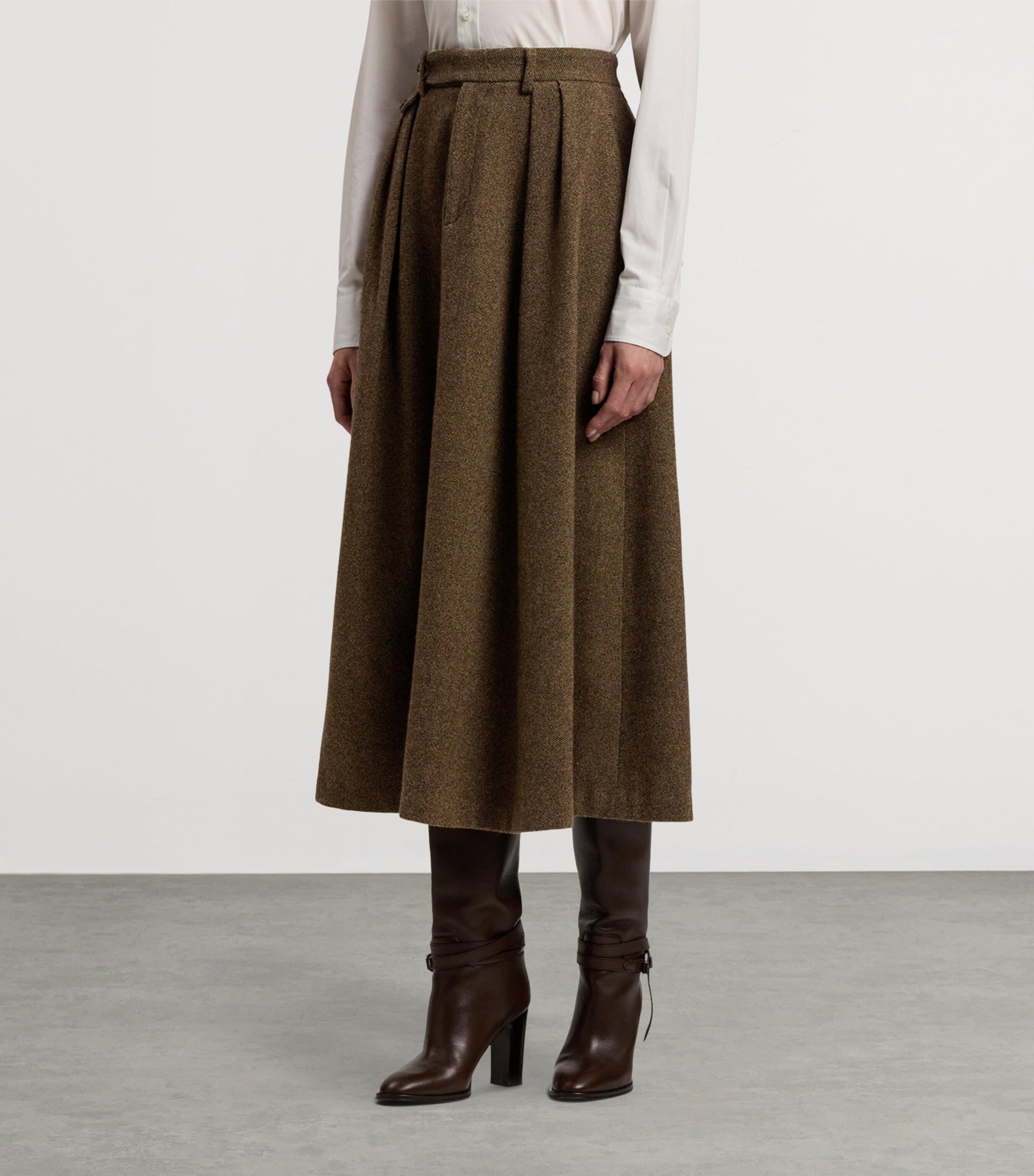 Brown Birdseye Tweed Evilyn Maxi Skirt