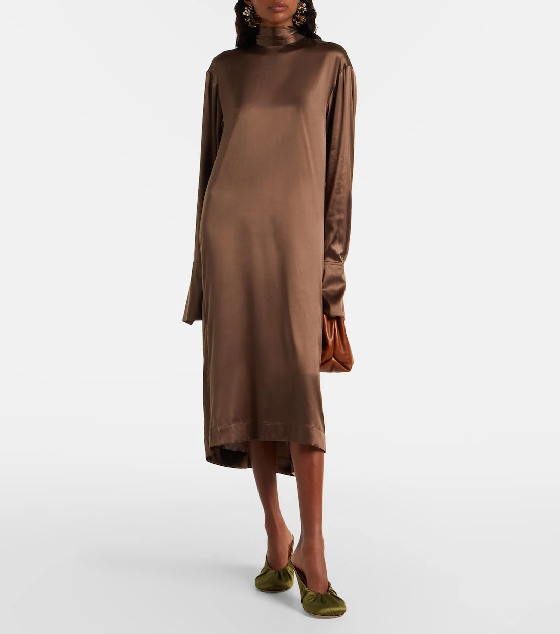 Dries Van Noten - Turtleneck silk-blend satin midi dress