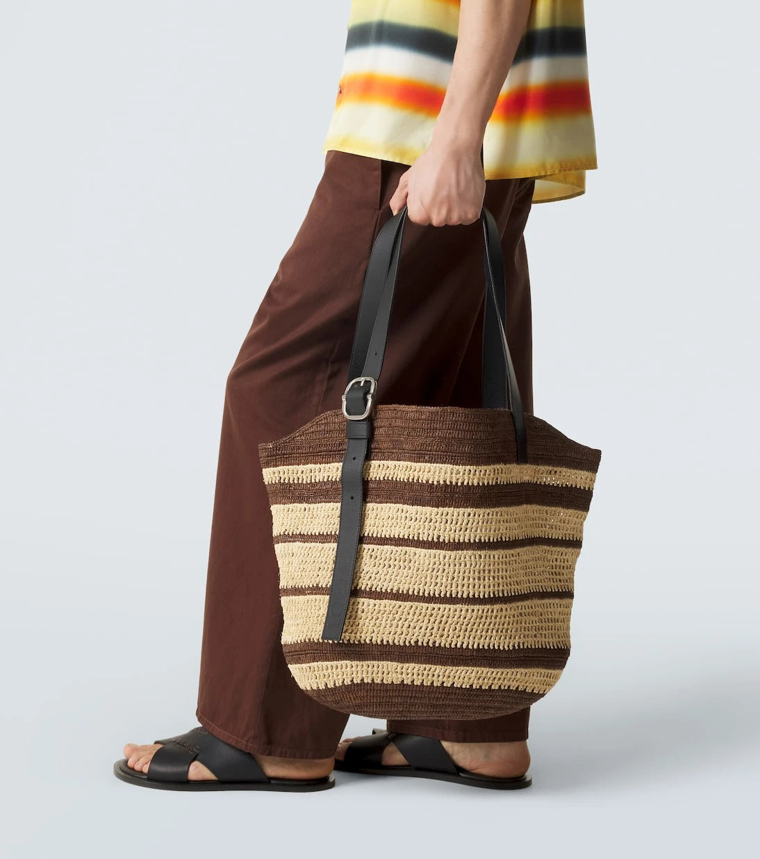Loewe - حقيبة بولا إيبيزا سلة من الرافية بحمالة دائرية