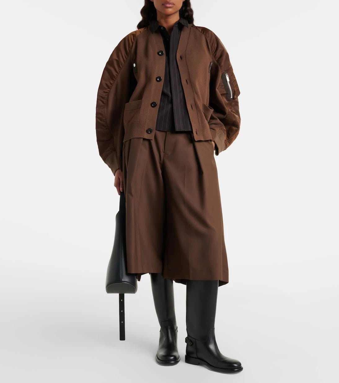 Sacai - Cotton-blend and twill cardigan