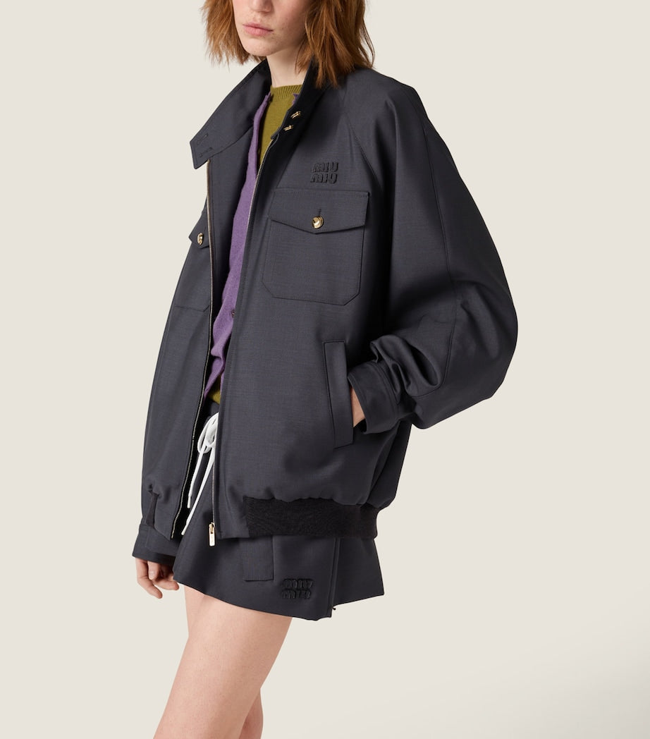 Grey Kid Mohair-Wool Bomber Jacket