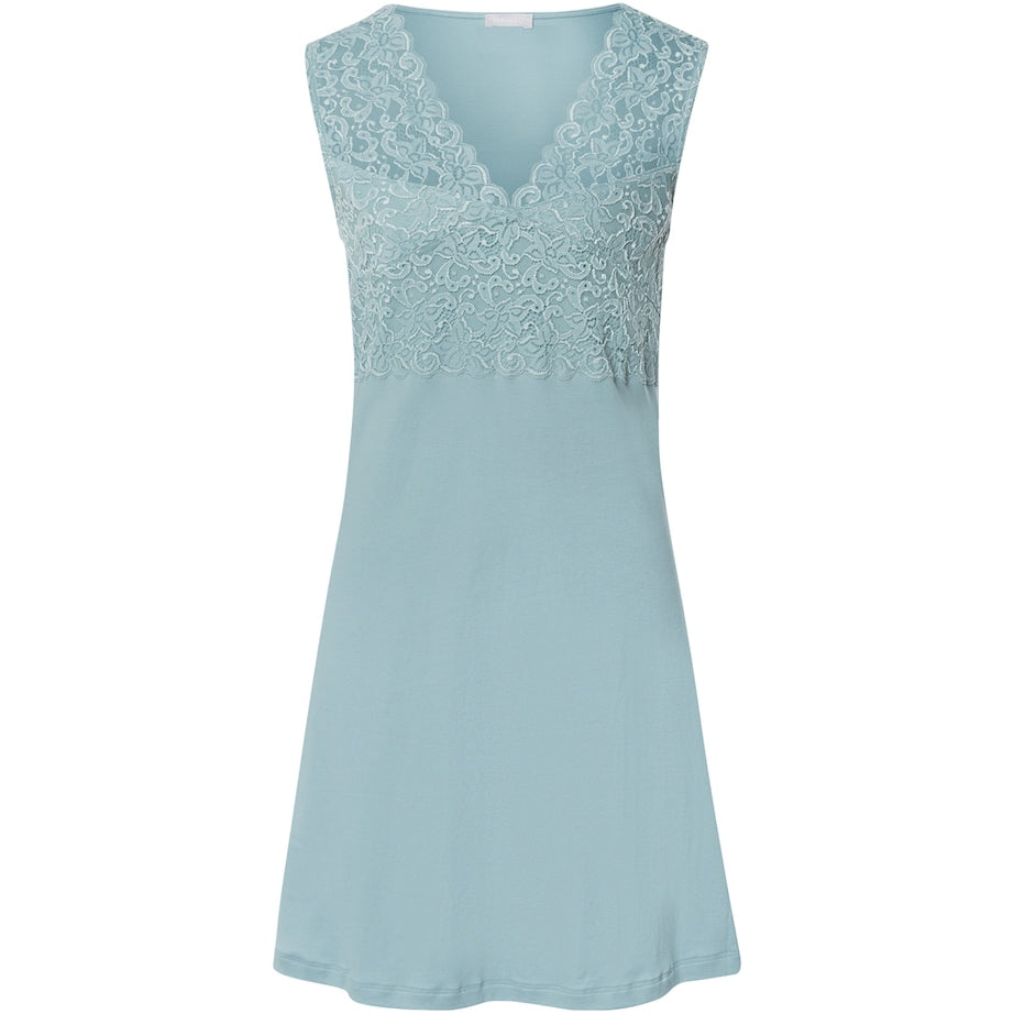 Hanro Blue Cotton Lace-Trim Moments Nightdress