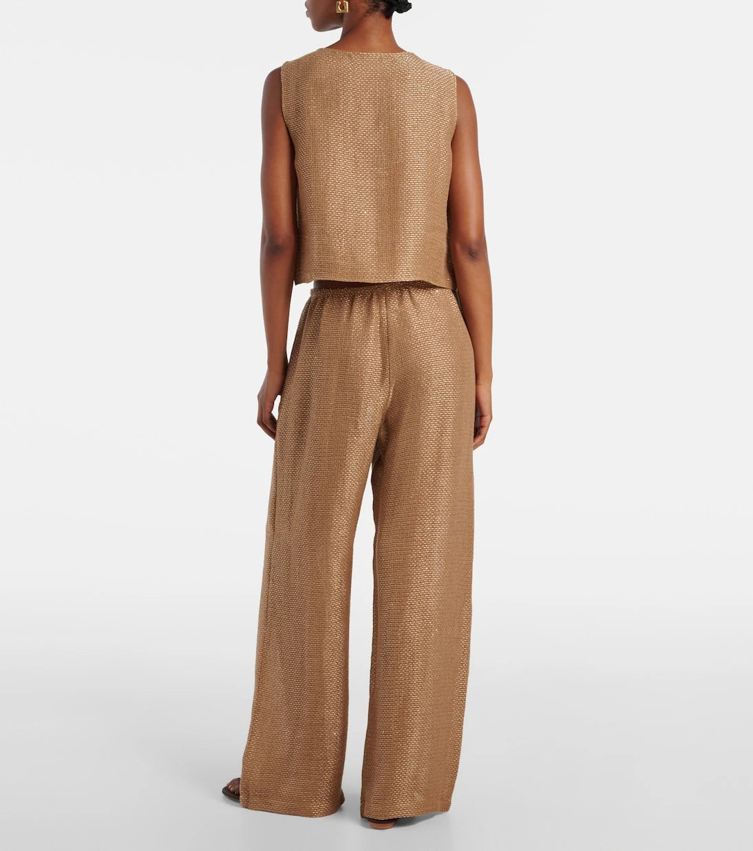 Leset - Stella sequined linen-blend wide-leg pants