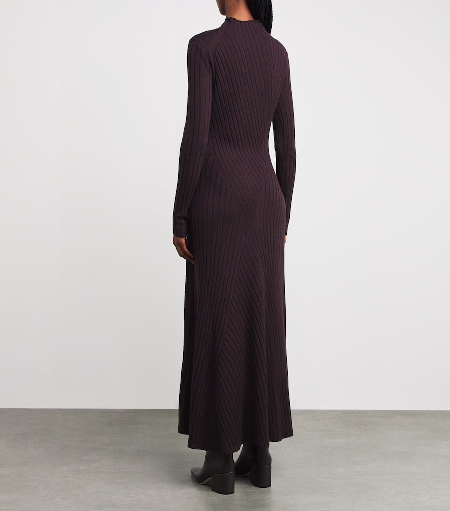 Eleventy Burgundy Wool-Silk Rib-Knit Maxi Dress
