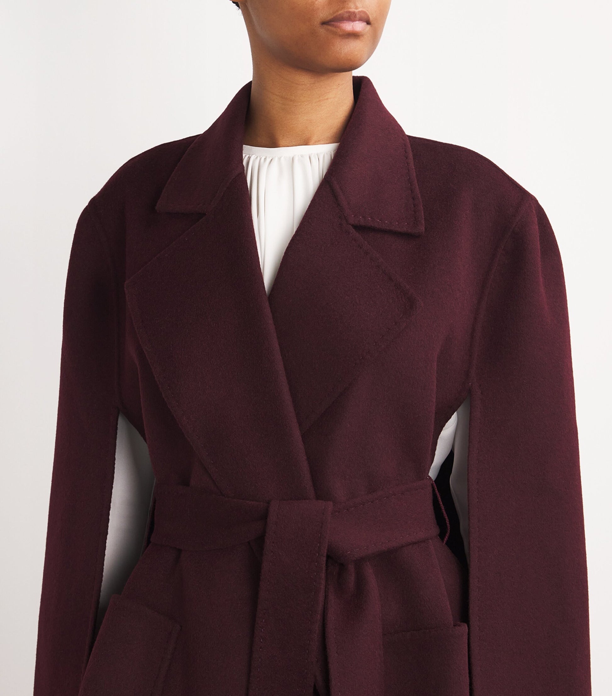 Burgundy Cashmere Tie-Waist Cape