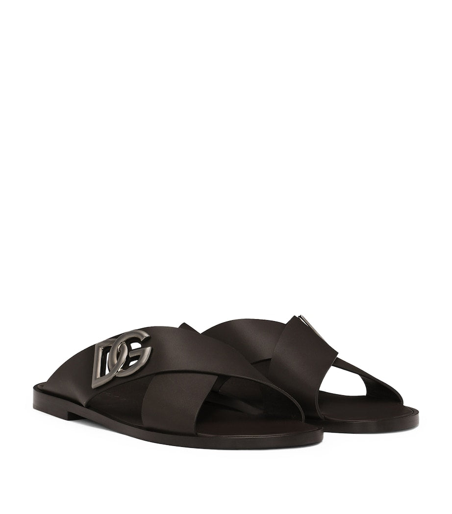 Dolce & Gabbana Leather Logo Crossover Sandals