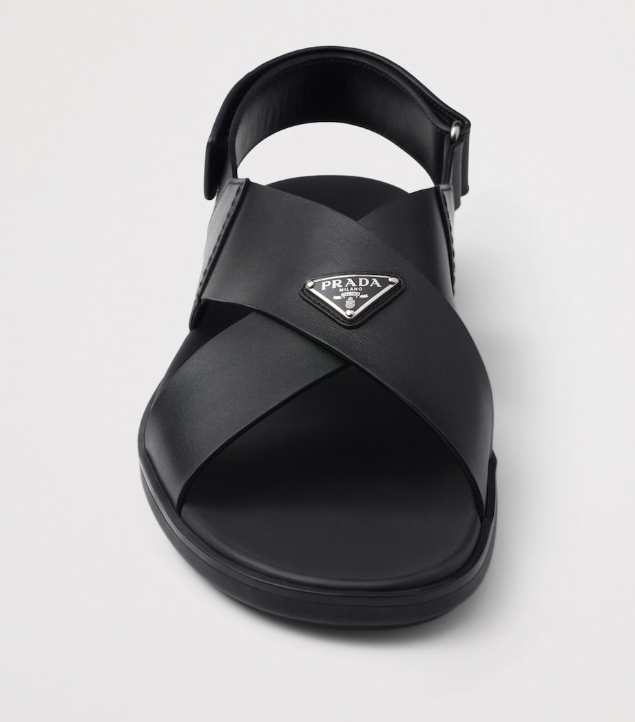 Prada Leather Crisscross Sandals
