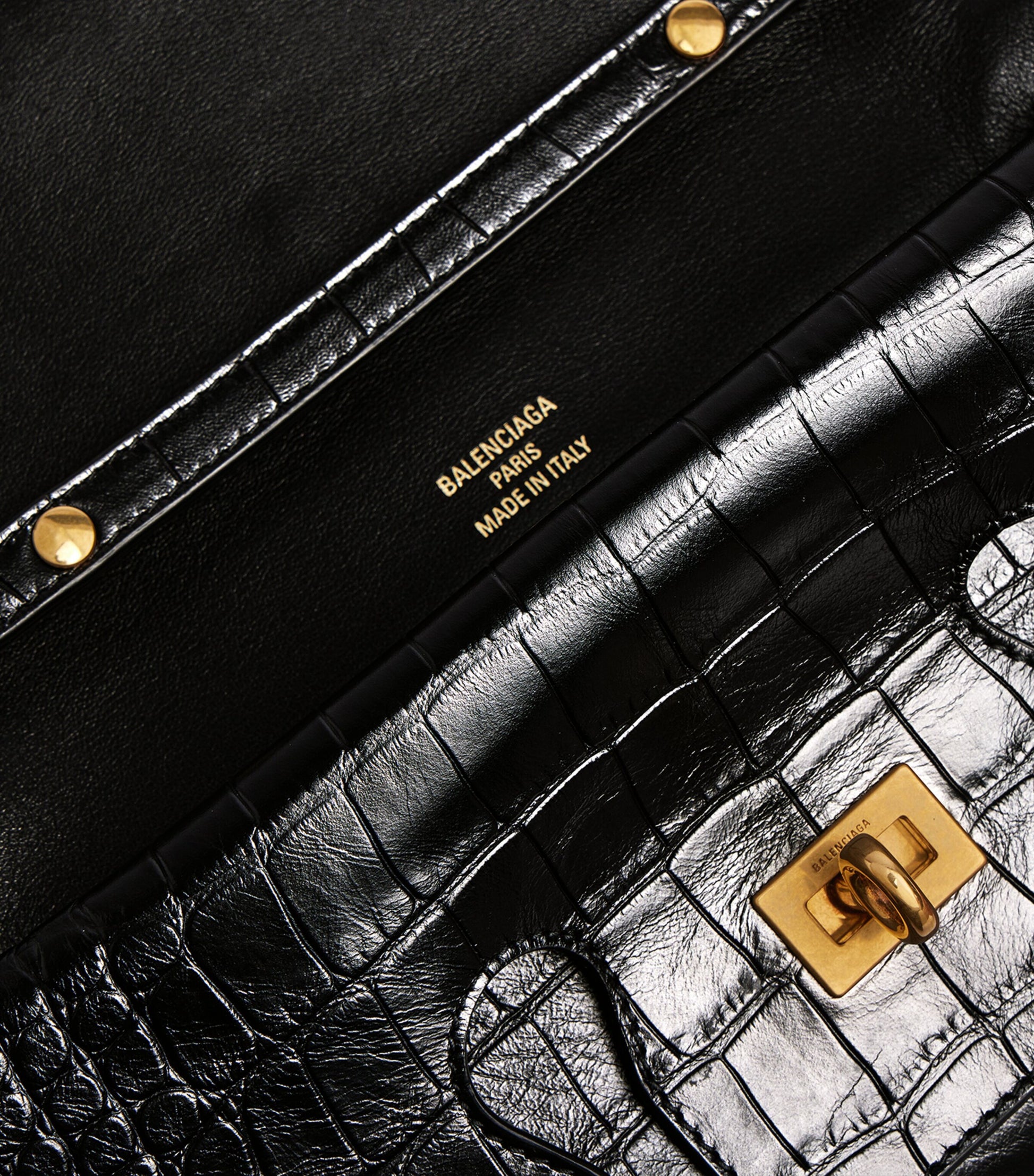 Black Croc-Embossed Calfskin Bel Air Clutch Bag