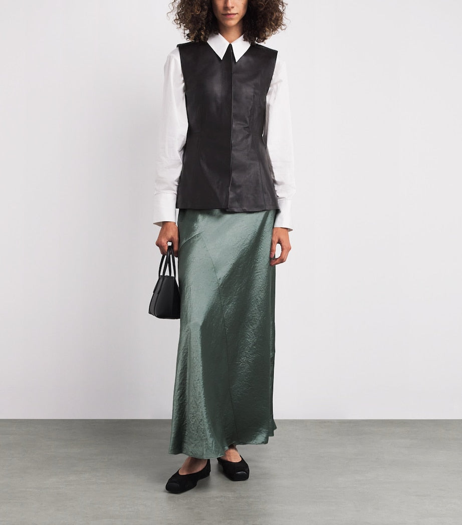 Vince Green Satin Crinkled Bias-Cut Maxi Skirt
