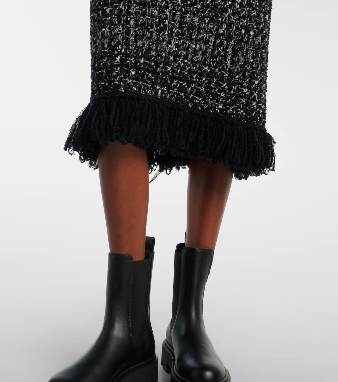 Moncler - Fringed wool-blend pencil skirt