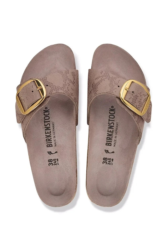 Birkenstock düz tabanlı kadın terlik Madrid Big Buckle Synthetics