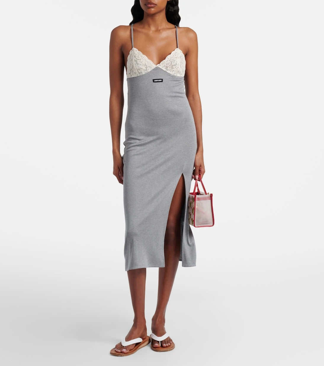 Miu Miu - Embroidered leather-trimmed mesh top-handle bag